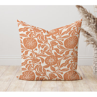 Orange And White Retro Floral Pillow Cover