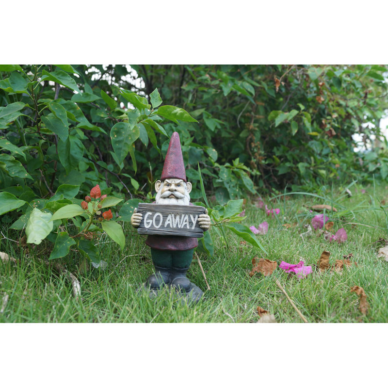  Gnome Holds Go Away Sign Statue