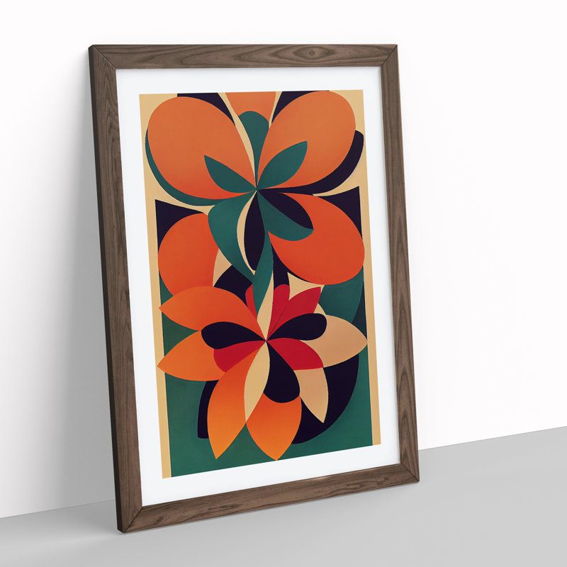 The Abstract Flowers No.1 - Single Picture Frame Print, 46cm H x 34cm W x 2cm D, Walnut 