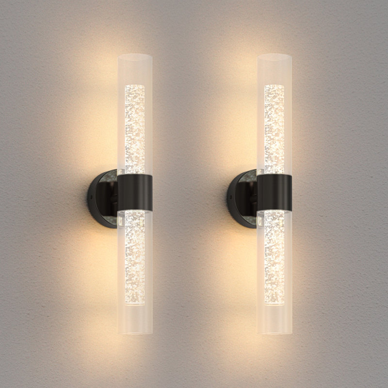 Acton 21 In. 2-Light Glass Armed Wall Sconce Hardwired Wallchiere Wall Light, Matte Black