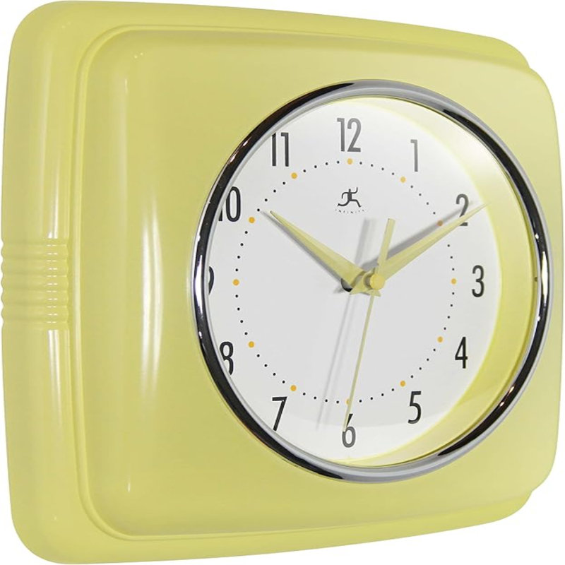 Infinity Instruments - Horloge murale rétro - Horloge carrée de 9 pouces - Mid-Century silencieuse - Horloge de cuisine