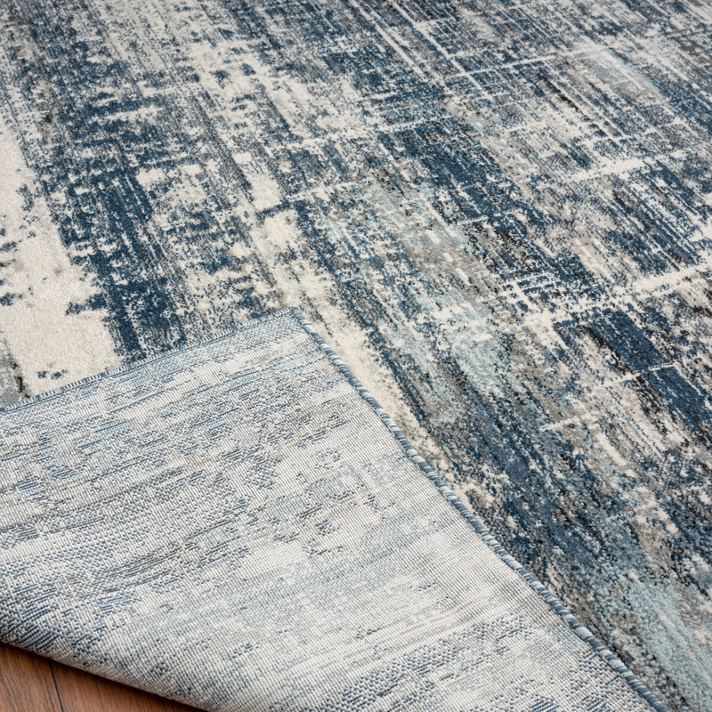 Abstract Area Rug in Blue/Gray/Charcoal, Runner 2'6" x 8'