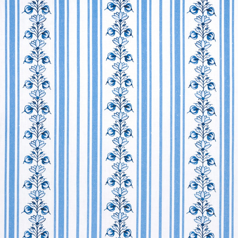Schumacher x Marie-Anne Oudejans Delft Stripe Fabric, Cornflower Blue