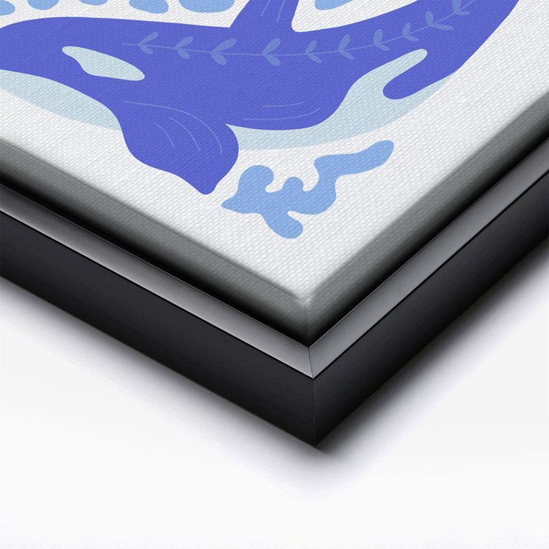 Groovy Blue Orcas, 08"H x 10"W, Canvas, Black Framed