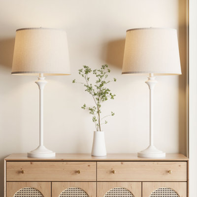 Nadia 26" Modern Metal Table Lamp with Knob Switch and Linen Shade for Living Room Bedroom