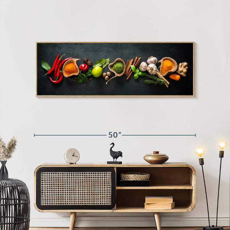 Épices pour cuisiner, Floating Frame Natural Wood, 49" X 17"
