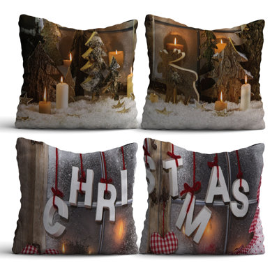 Premium Cushion Set (4 Pieces), 17.0 x 17.0 Inches, 50% Cotton / 50% Polyester | Machine Washable, Digital Print Design | Soft & Durable, Perfect for Living Room, Patio, and Bedroom Decor