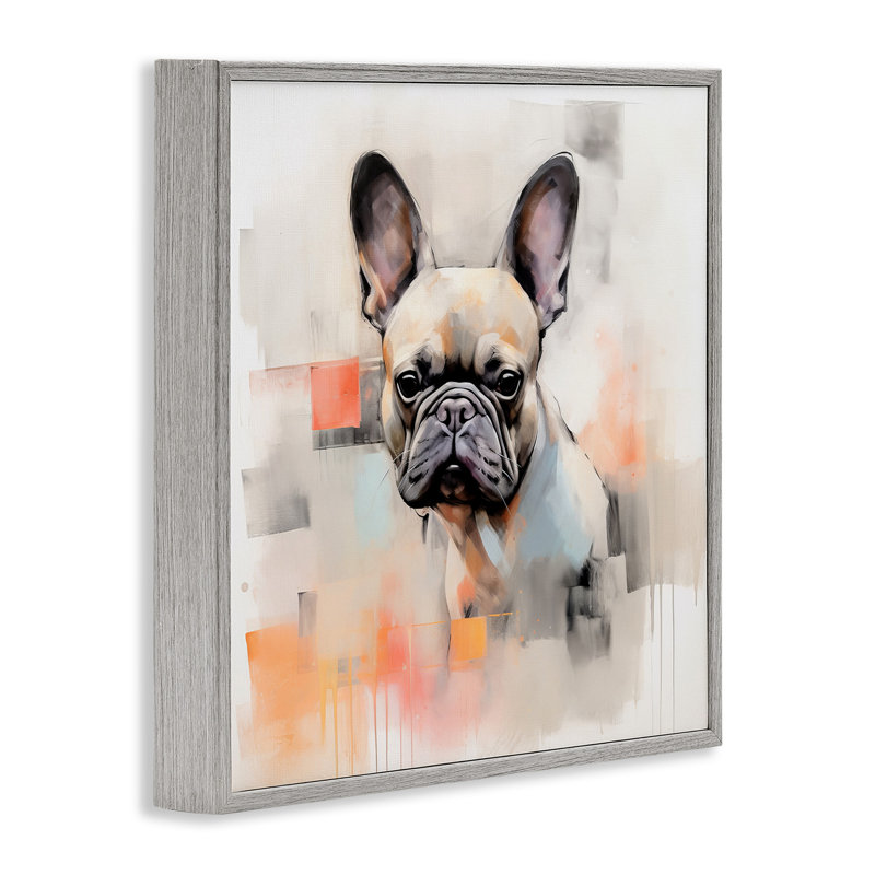 Az-109 - abstrait bouledogue français encadré, Estampe numérique Farmhouse, H 17 po x l 17 po x P 1,5 po