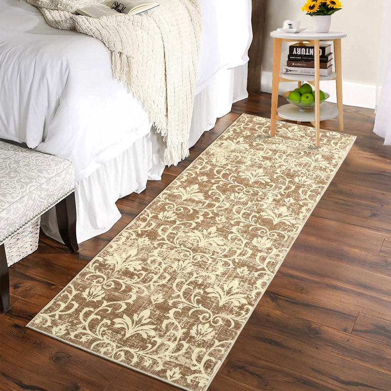 Vintage Damascus Floral Area Rugs, Machine Washable Non-Slip Carpet for Living Room, Bedroom, Home, Rectangle 4'9" x 6'9"