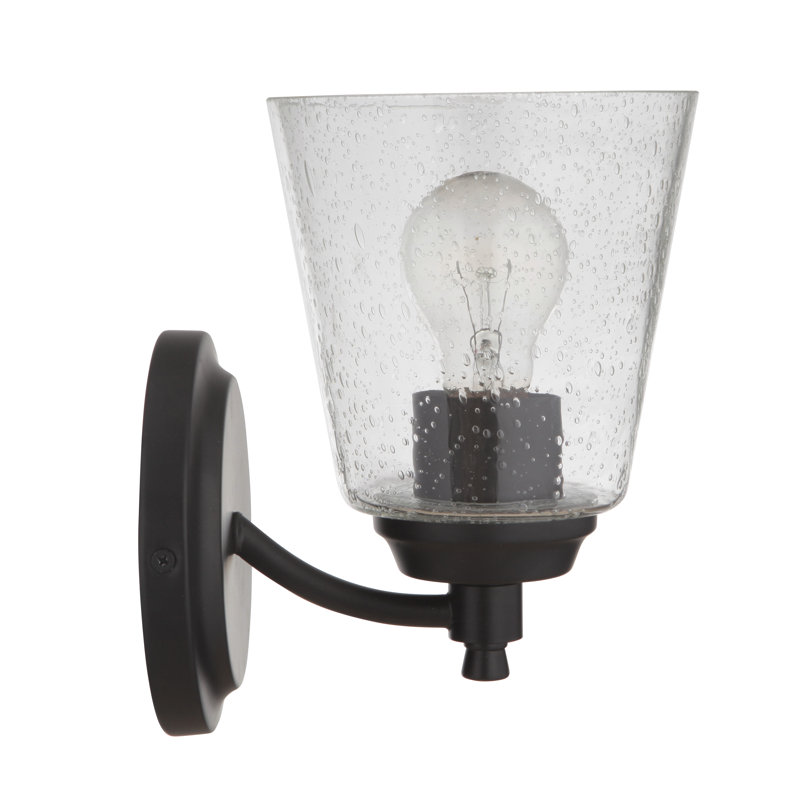 Yates Armed Sconce, Flat Black, White Frosted