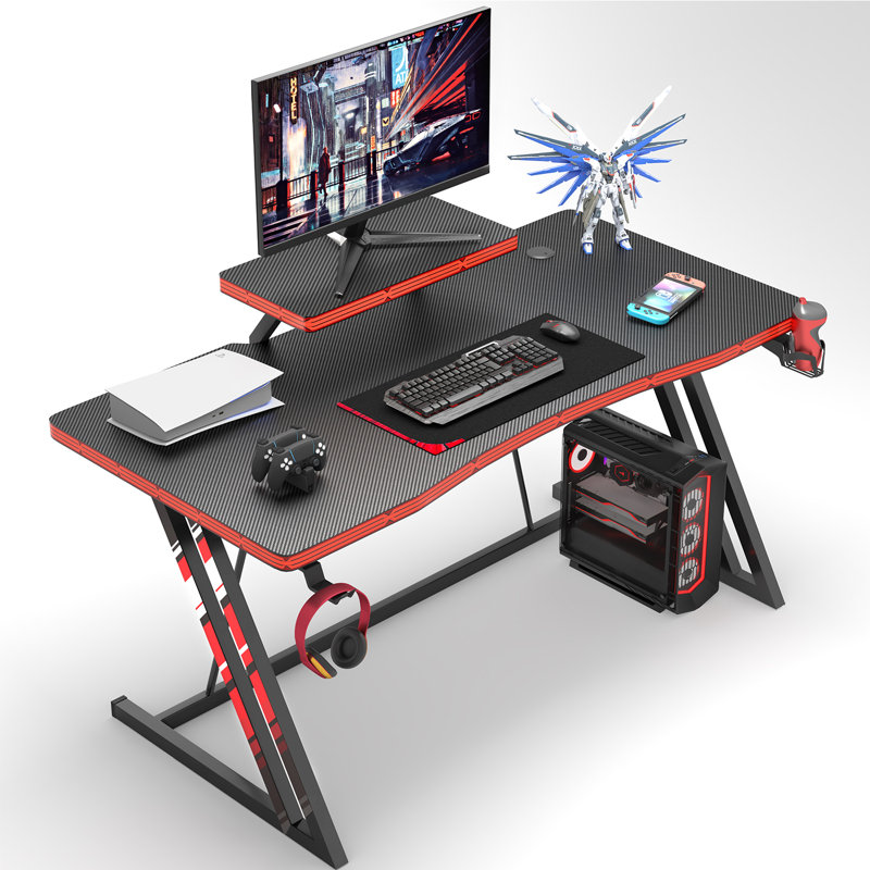 Aidan Z-Shaped Gaming Desk with Monitor Stand, 29.1" H x 47.2" W x 23.6" D