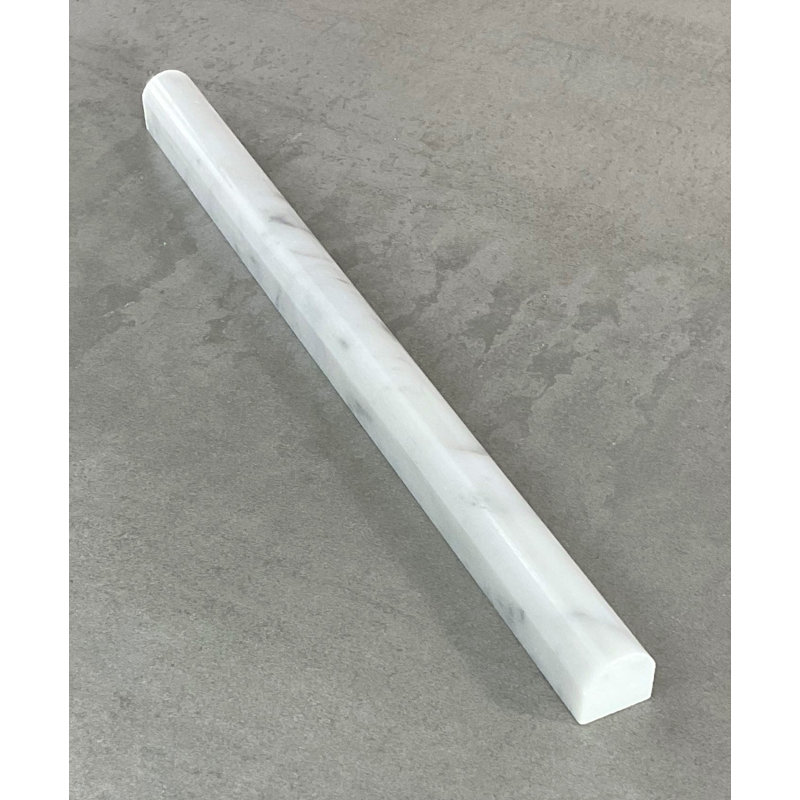 12" x 0.75" Polished Marble Pencil Liner Tile Trim in White Carrara, White Carrara