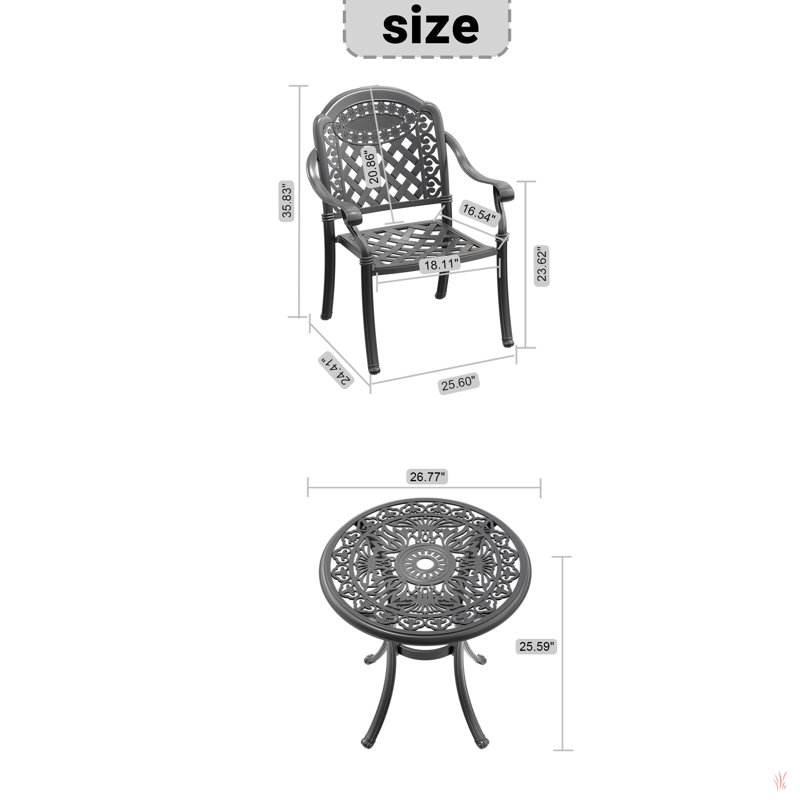 Ensemble de meubles de patio en aluminium coulé avec cadre noir et coussins de siège de couleurs aléatoires, 4