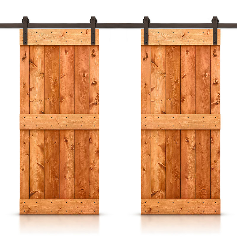 Porte de grange en bois massif lambrissé et métal, 40 po x 84 po, Noyer rouge