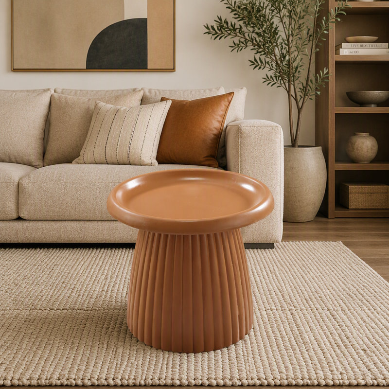Table d'appoint à piédestal cannelé en oxyde de magnésium, 19,69, Café clair