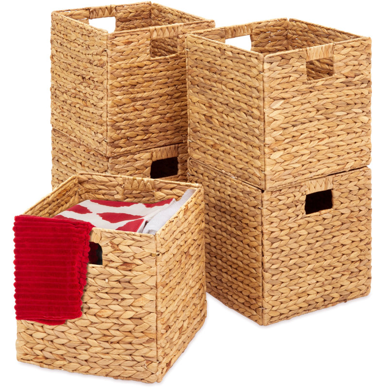 Hyacinth Storage Baskets, 5 Multipurpose Collapsible Organizers w/ Inserts, Natural, 13" H x 13" W x 13" D