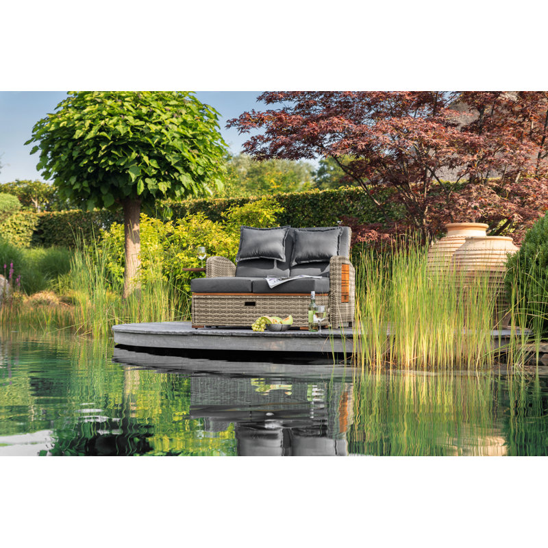 Bahia Tobago Outdoor Metal Chaise Lounge with Table , Cushion Included, Brown Frame/Dark Gray Cushion