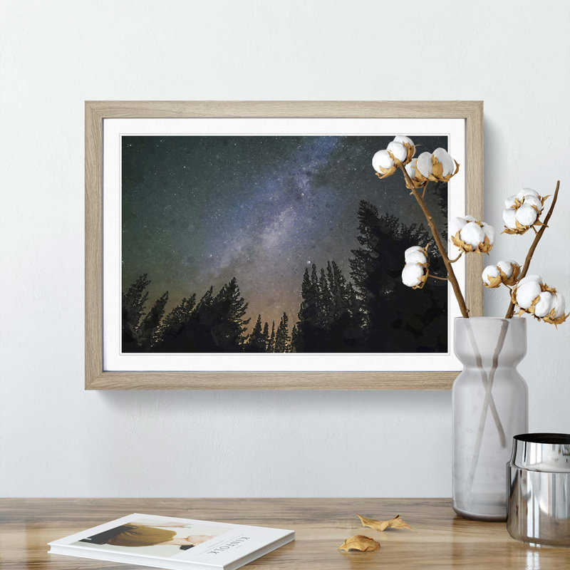 The Milky Way Above a Forest in Abstract - Picture Frame Graphic Art Print on MDF, 62cm H x 87cm W x 2cm D, Oak Framed