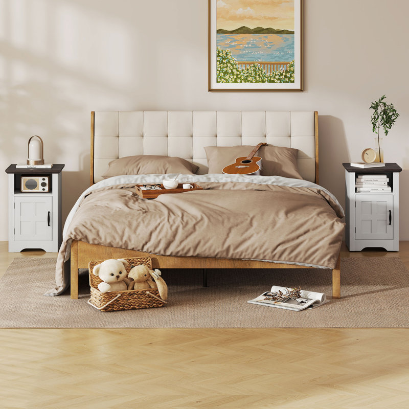 Ensemble de 2 tables d'appoint rustiques avec porte de grange et tablette ouverte, blanches