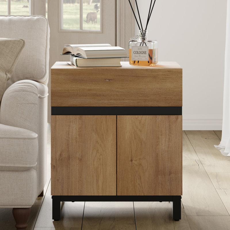 Table de bout moderne avec 1 tiroir et 1 armoire de rangement Aadam, Chêne