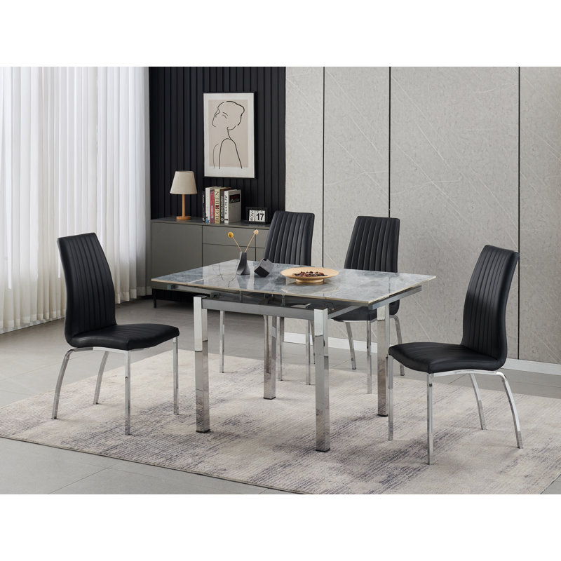 Piccolo Grey Sintered Stone Dining Table + 4  Modalux Chairs , Black