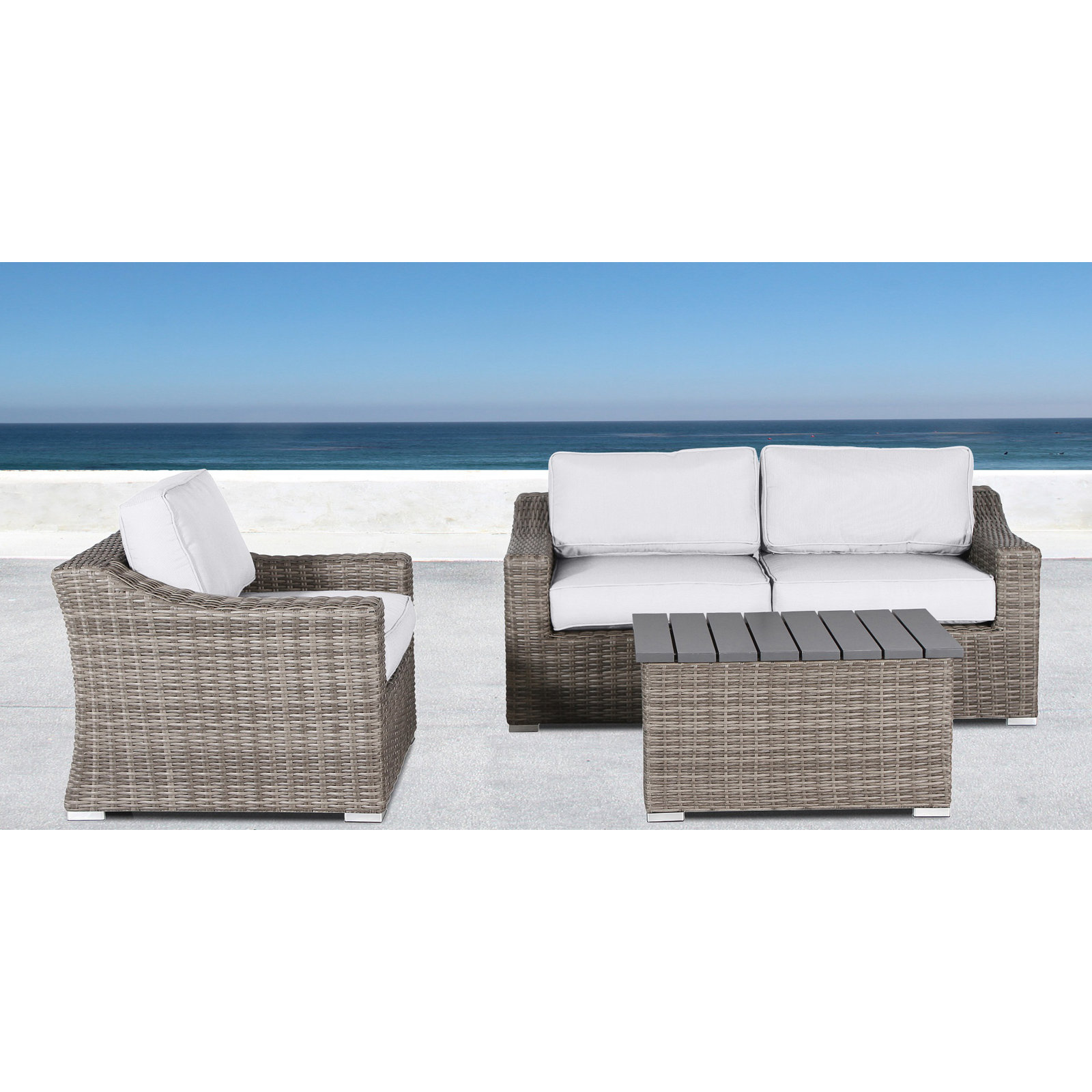 Deshira Fully Assembled 4 Piece Sofa Seating Group with Sunbrella Cushions, Mixed Gray