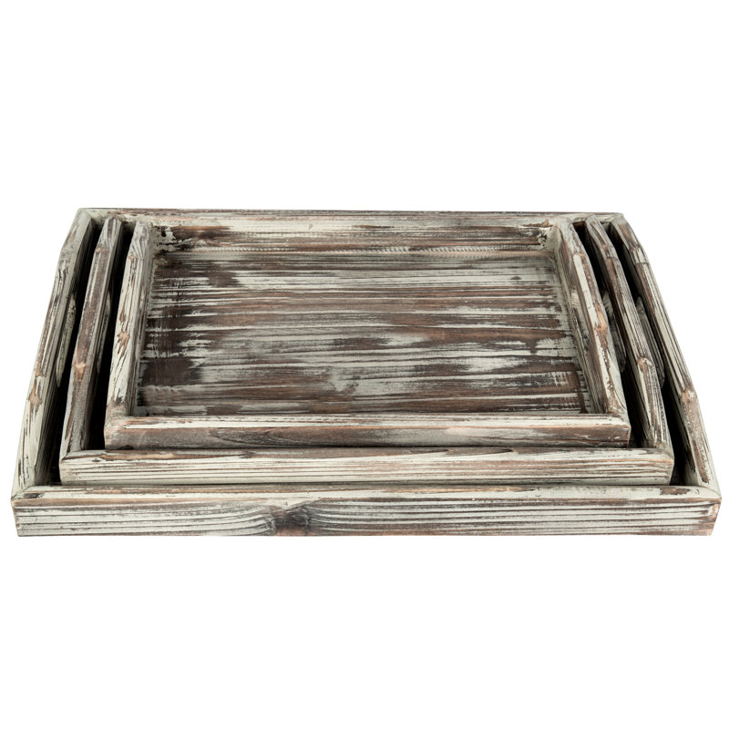 3 Piece Serving Tray Set, Brown