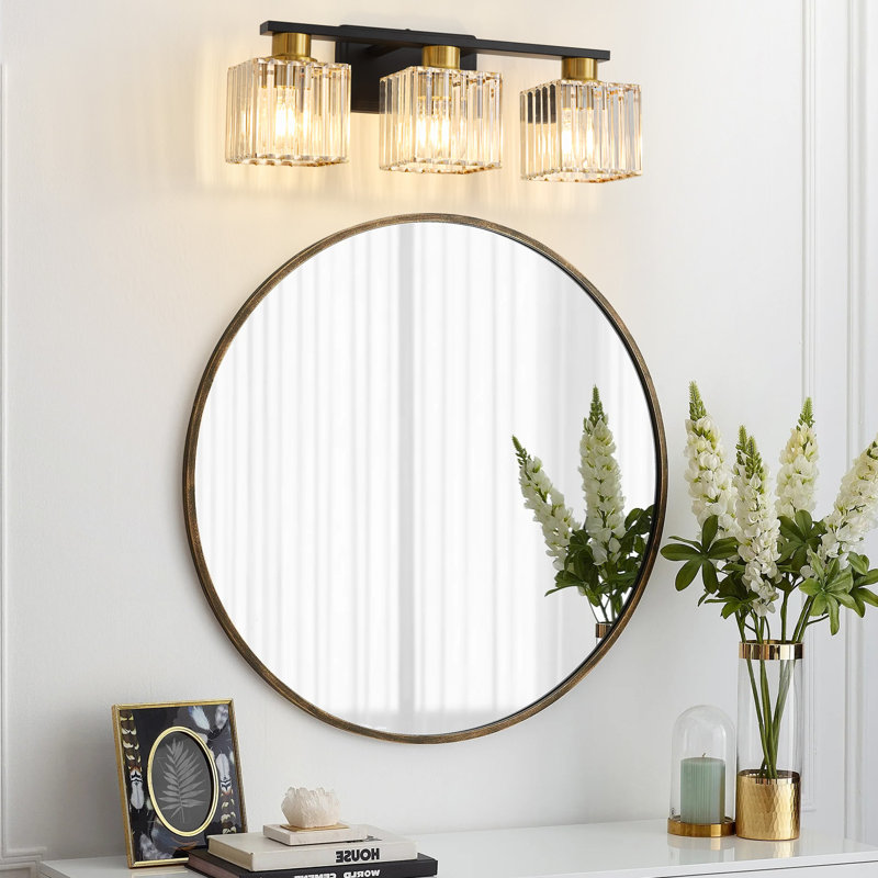 Fiorela 3 - Light Dimmable Vanity Light With Crystal Shade, 3, Gold/Black