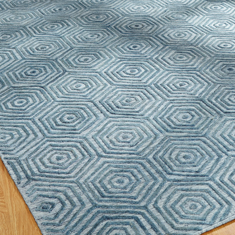 Tralee Geometric Area Rug in Blue, Rectangle 5' x 7'