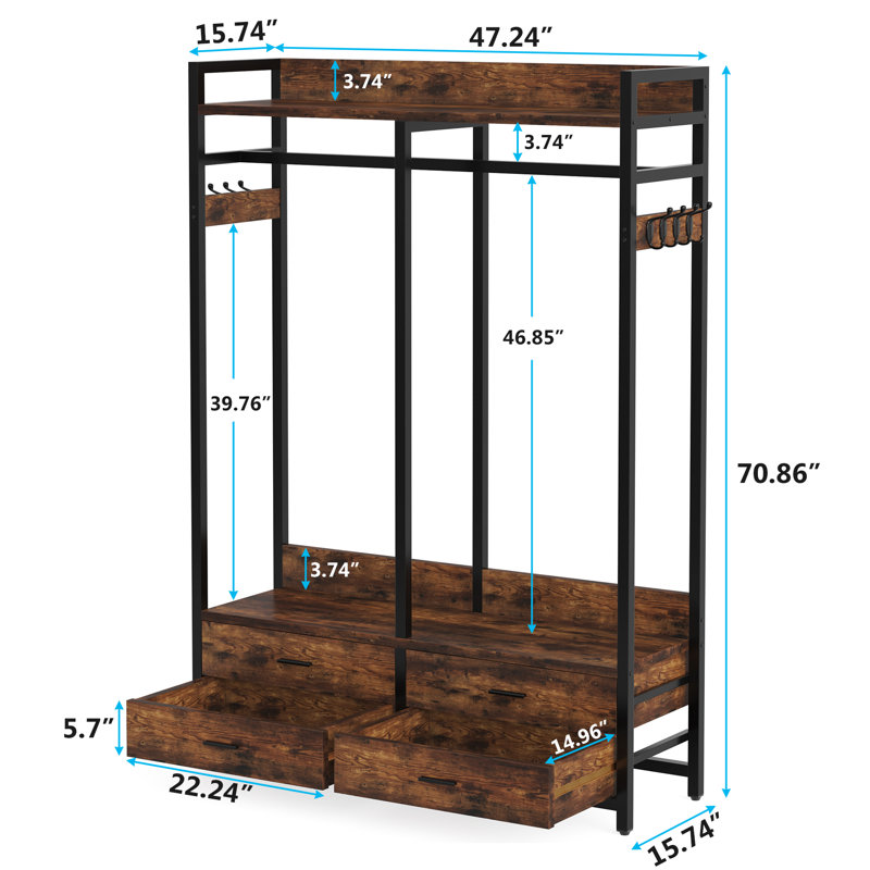47.24'' Reach-In Set, Rustic Brown/Black