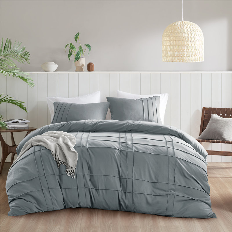 Porter Textured Duvet Cover Bedding Set, King Duvet Cover + 2 King Shams, Blue Gray