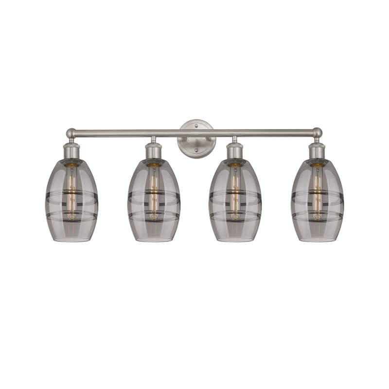 Éclairage pour meuble-lavabo à 4 lumières à intensité variable Dundrod, Gris fumée clair, Nickel satiné brossé