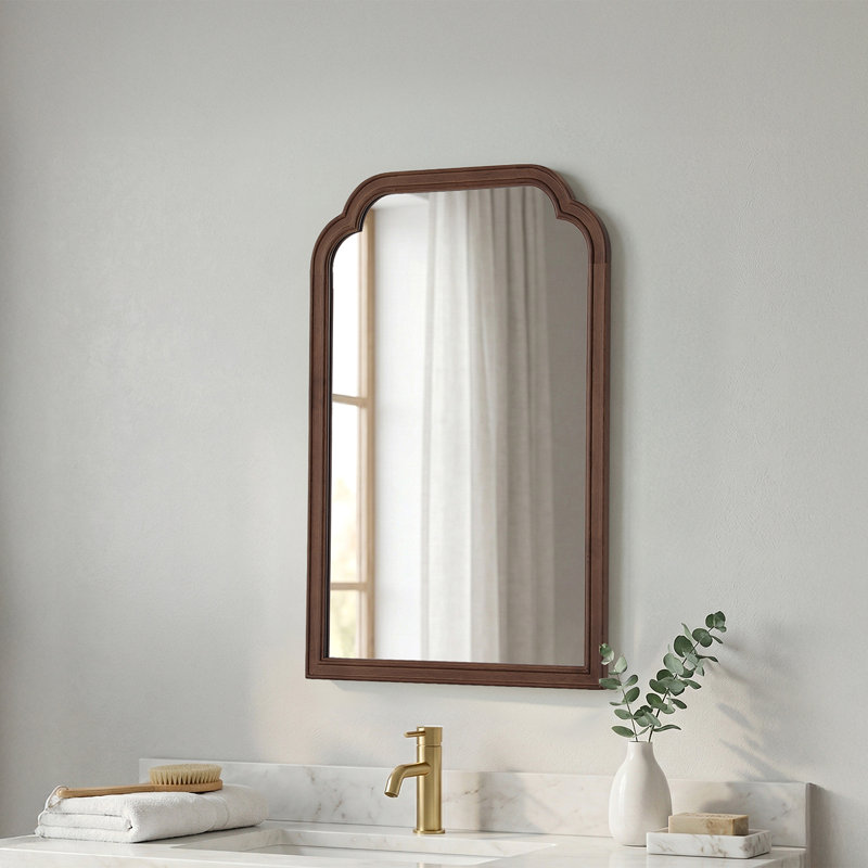 Ancalin Solid Wood Arched Wall Mirror, Walnut, 30" x 20"