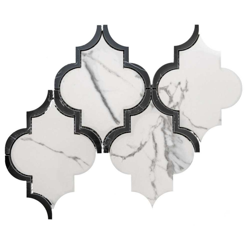 Stately Lantern 9" x 14" Porcelain Arabesque Marble Look Wall & Floor Tile, Calacatta