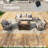 5 Pieces Outdoor Furniture Set With Fire Pit Table, Modern Rope Patio Conversation Sofa Set With Rocking Swivel Chairs And End Table, Beige Cushions-298414102