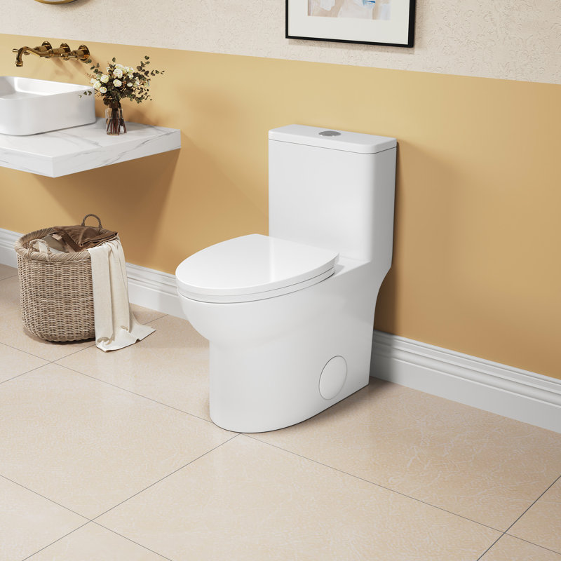 Elongated Comfort Height Toilet, 1.1/1.6 , Floor Mounted Ceramic, White, Soft Close Seat, & Ceramic One Elongated, Mount,