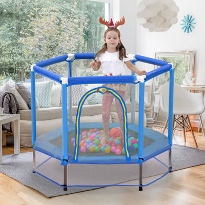 Trampoline pour tout-petits de 55 po avec filet de sécurité et balles, mini trampoline intérieur / extérieur pour enfants