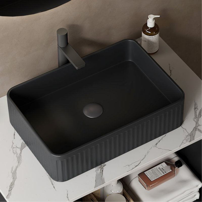 Lavabo rectangulaire en céramique noire matte de 20 po pour salle de bain, sans robinet, conception bien conçue, salle de bain à vasque sans attrait pratique,