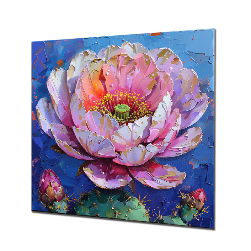 Rose rose vert cactus en fleurs - cactus floral, impression d'art mural, Métal métal, H 36 po x l 36 po x P 1,5 po