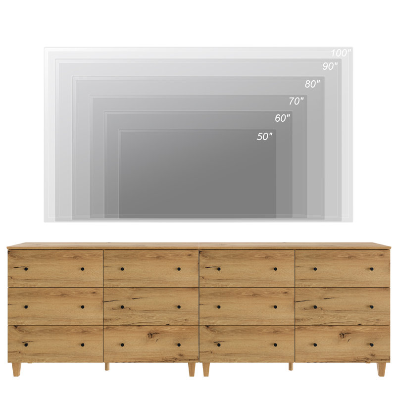 2-In-1 TV Dresser With 12 Drawers For 100+ Inches Tvs, Entertainment Center For Living Room Bedroom, Oak Brown