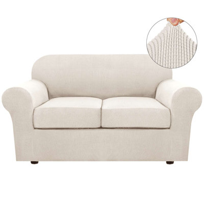 Housses de canapé extensibles 3 pièces lavables à la machine avec 2 housses de causeuse pour coussins de salon 1 housse de base et 2 housses de coussin en tissu jacquard plus épais