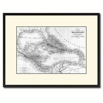 " West Indies Caribbean Vintage B&W Map " Graphic Art Print