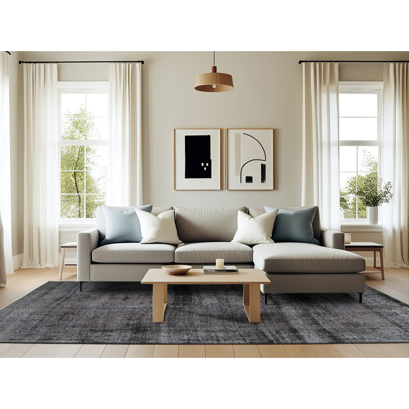 Tapis gris/zone noire contemporaine, Rectangle 6 pi x 9 pi