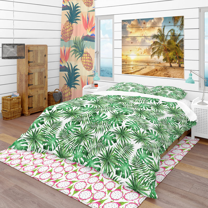 Ensemble de housse de couette tropical, Housse simple + 1 taie décorative, Bleu
