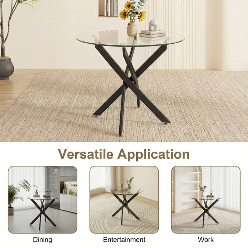 Table de salle à manger ronde, table de salle à manger en verre de 35,5 po avec pieds, table de cuisine moderne pour la maison, salle à manger