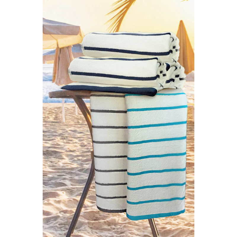 GPH Collection 6 PK Cotton Blend Horizontal Stripes Beach Towel By Rifz, Blue