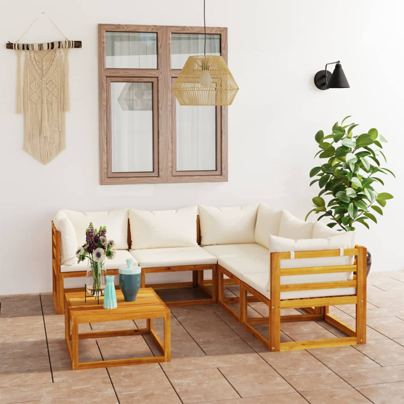 6 Piece Patio Lounge Set with Cushions, Cream