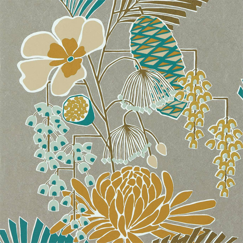 Salon 10.05m x 52cm Wallpaper Roll, Platinum / Peacock / Seafoam