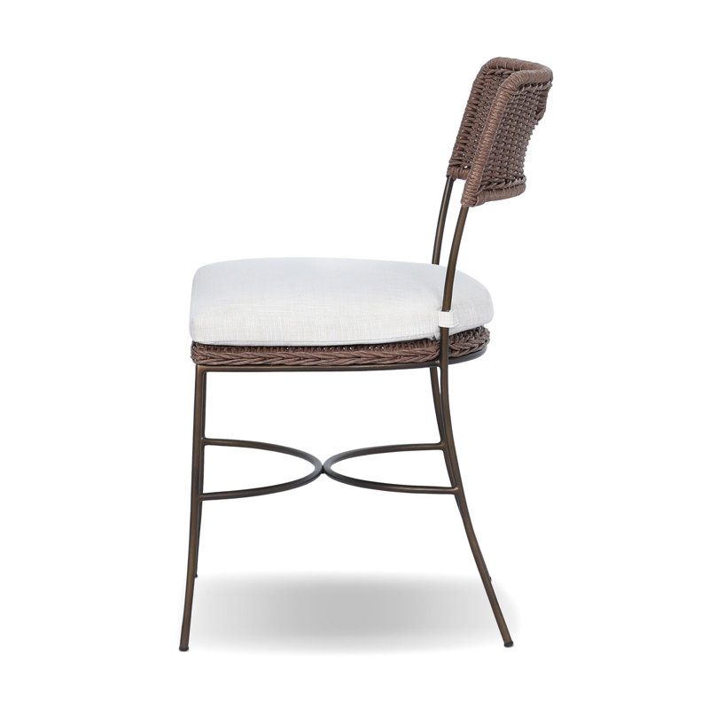 Outdoor Dining Side Chair, Vergo Cream, Tanned Weave/Aged Bronze Steel