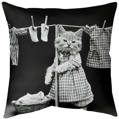 Kitten Doing Laundry Photo Throw Pillow